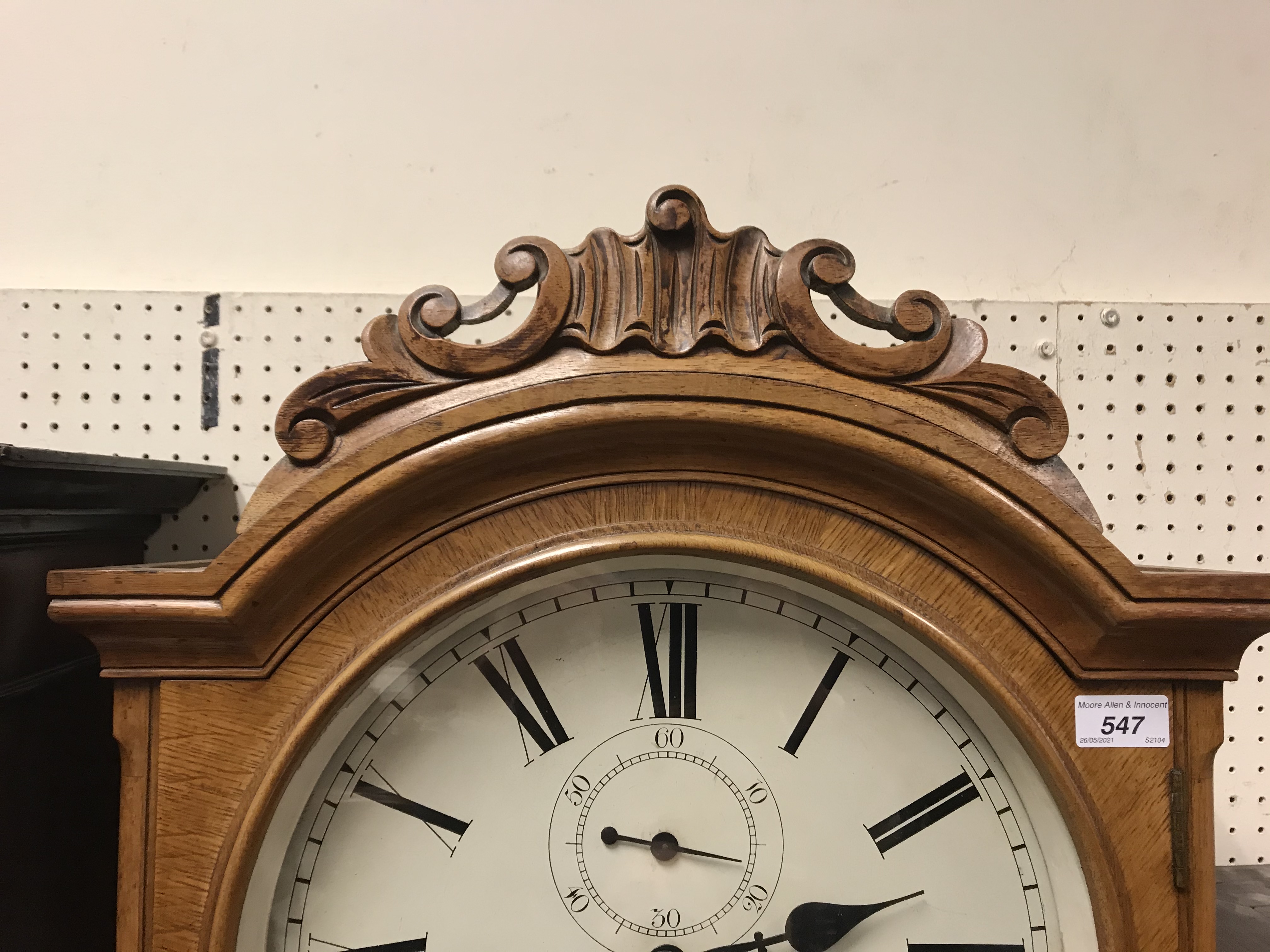 An Irish Victorian oak cased long case clock, the eight day movement with circular enamelled dial - Image 15 of 35