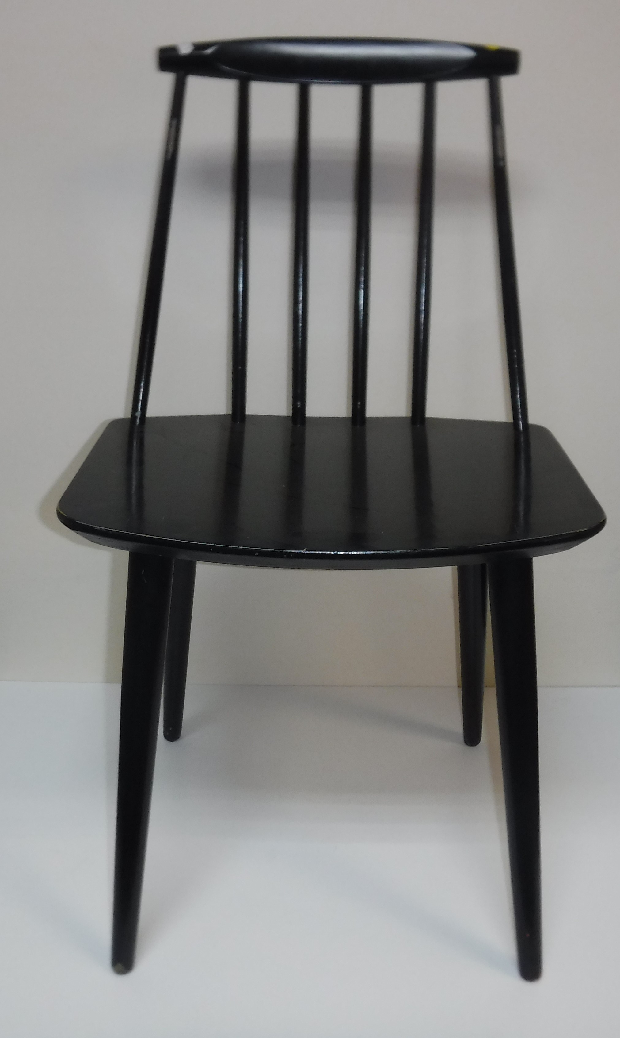 A set of eight mid 20th Century Danish ebonised stick back chairs with panel seats on turned legs, - Image 3 of 3