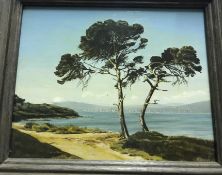 GRANAT "Continental coastal rocky landscape with trees in foreground", oil on canvas, signed and