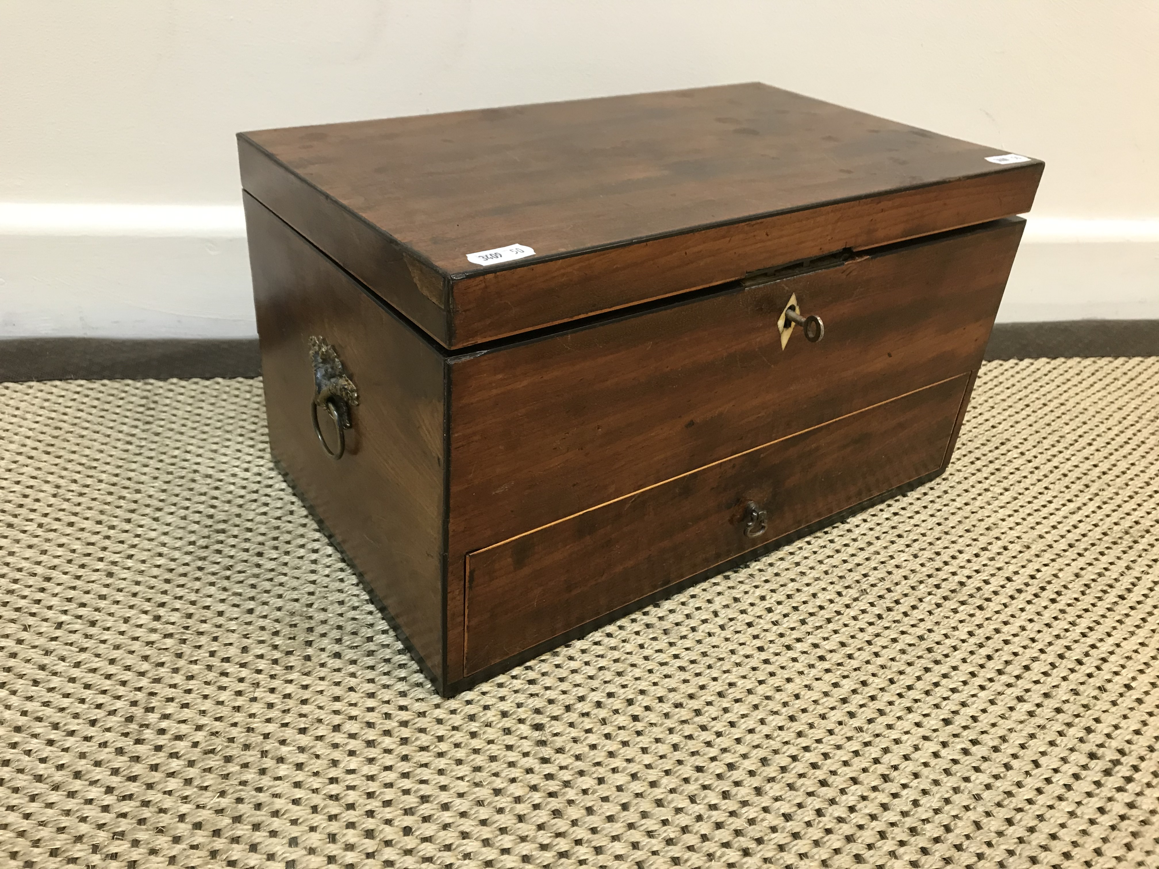 A 19th Century mahogany, satinwood and ebony strung box of rectangular form, the top opening to - Image 3 of 3