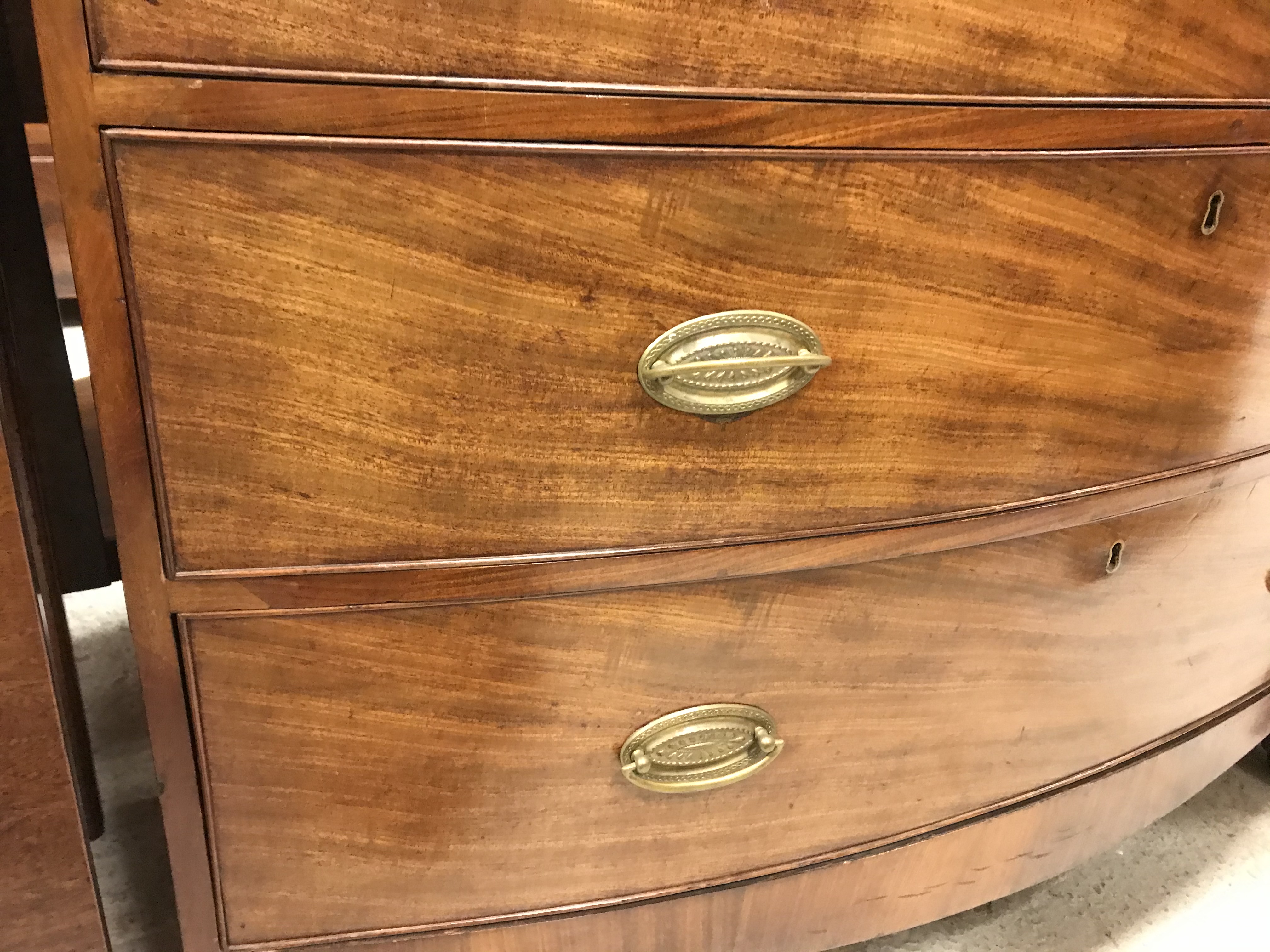 A 19th Century mahogany bow fronted chest, the plain top with rosewood and satinwood strung edging - Image 10 of 23