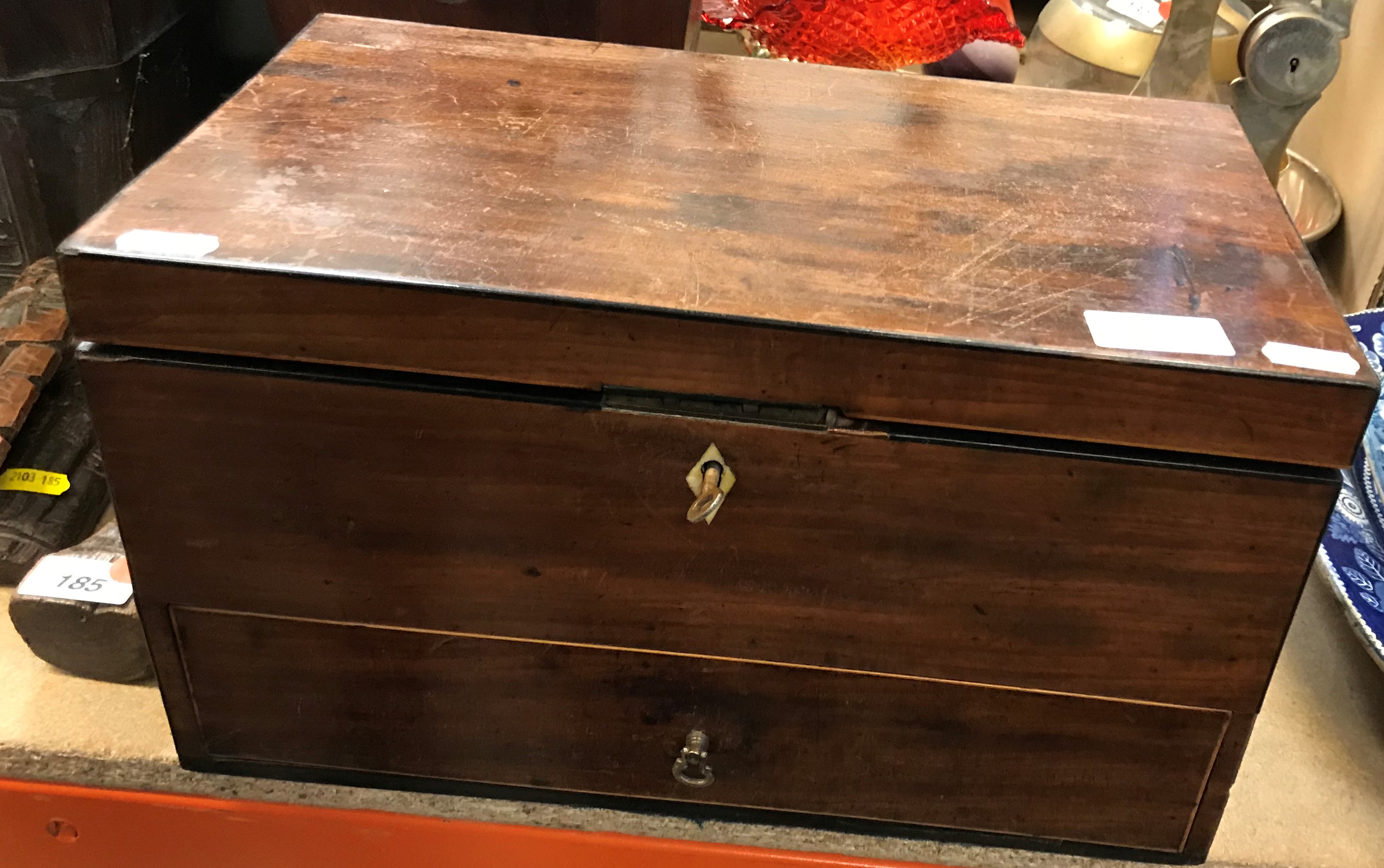 A 19th Century mahogany, satinwood and ebony strung box of rectangular form, the top opening to - Image 2 of 3