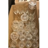 A suite of pineapple cut glass drinking glasses, including six reds, whites, sherries, brandy