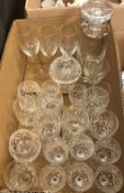 A suite of pineapple cut glass drinking glasses, including six reds, whites, sherries, brandy