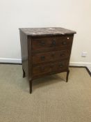 A circa 1900 French kingwood and satinwood strung commode, the Rosso marble top over three long