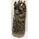 A Thai carved teak figure group as "Two lovers amongst blossoming branches", approx 53 cm wide x 123