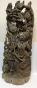 A Thai carved teak figure group as "Two lovers amongst blossoming branches", approx 53 cm wide x 123