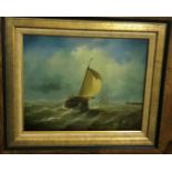 JEAN LAURENT "Sailing vessels on choppy seas", two oils on board, both signed bottom right, image