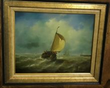 JEAN LAURENT "Sailing vessels on choppy seas", two oils on board, both signed bottom right, image