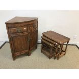 A Chinese cherry wood corner cupboard with two drawers over two cupboard doors, 72 cm wide x 47 cm