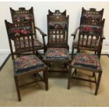 A set of six circa 1900 mahogany dining chairs in the Arts and Crafts style with upholstered back