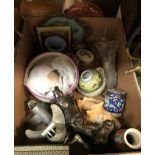 Three boxes of sundry miscellaneous items to include assorted glassware, shells, decorative china,