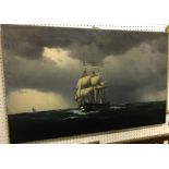 CARL EMIL BAAGOE "Ship in full sail", oil on canvas, bears Christies label and stencil verso and