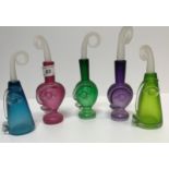 A collection of five Leystyn Davis Blowzone "Visage" dressing table scent bottles and stoppers in