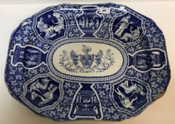 A Copeland late Spode blue and white meat platter, transfer decorated with figure panels in the