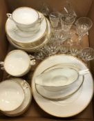 A box containing Royal Worcester "Viceroy" white and gilt-lined dinner wares, including eight dinner