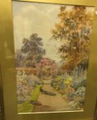 JAMES MATTHEWS "Lodsworth Sussex", a garden scene with peacock in foreground, watercolour, signed