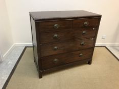 A circa 1900 mahogany chest of two short over three long drawers on rectangular block feet, 111 cm