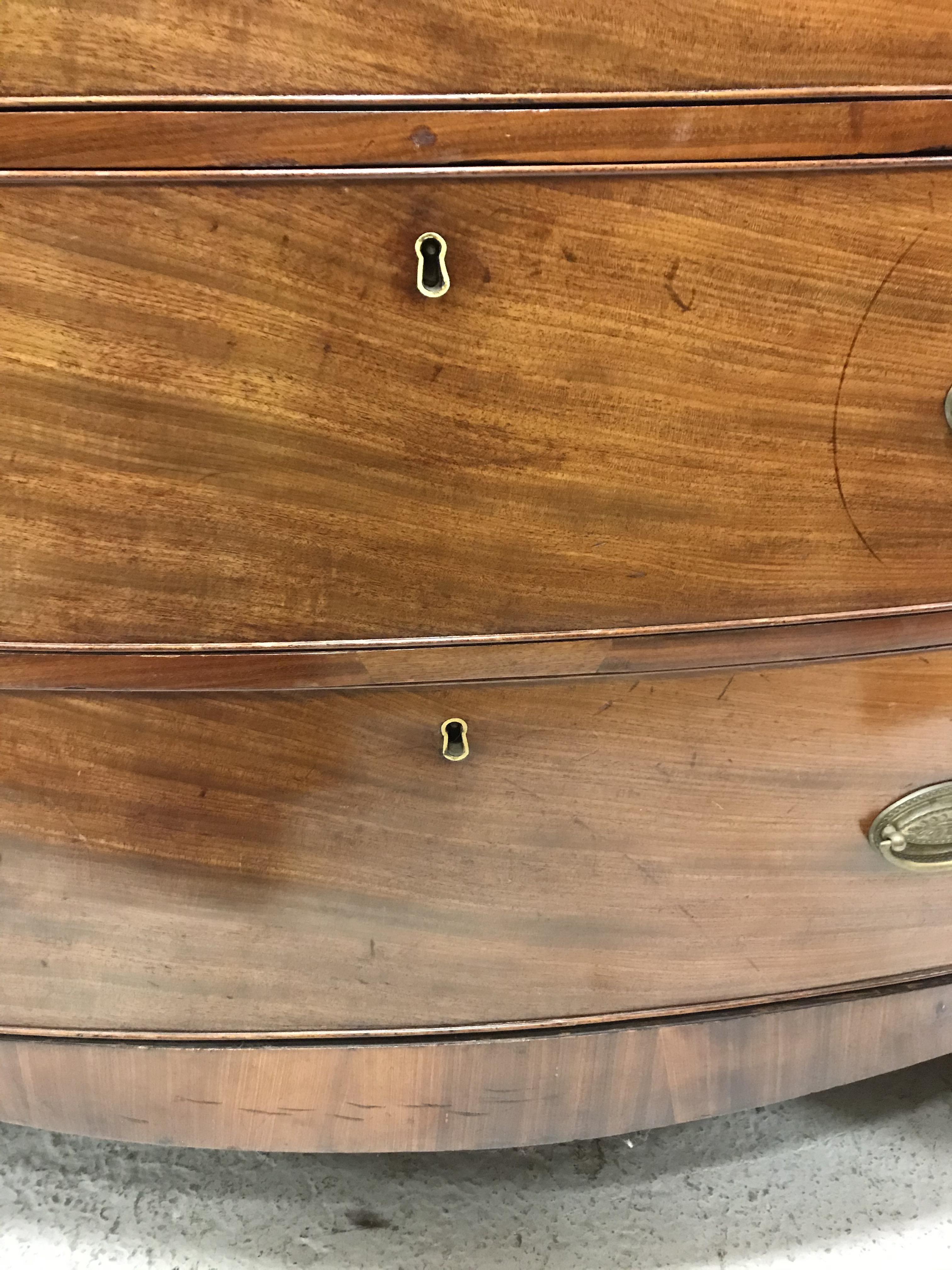 A 19th Century mahogany bow fronted chest, the plain top with rosewood and satinwood strung edging - Image 15 of 23