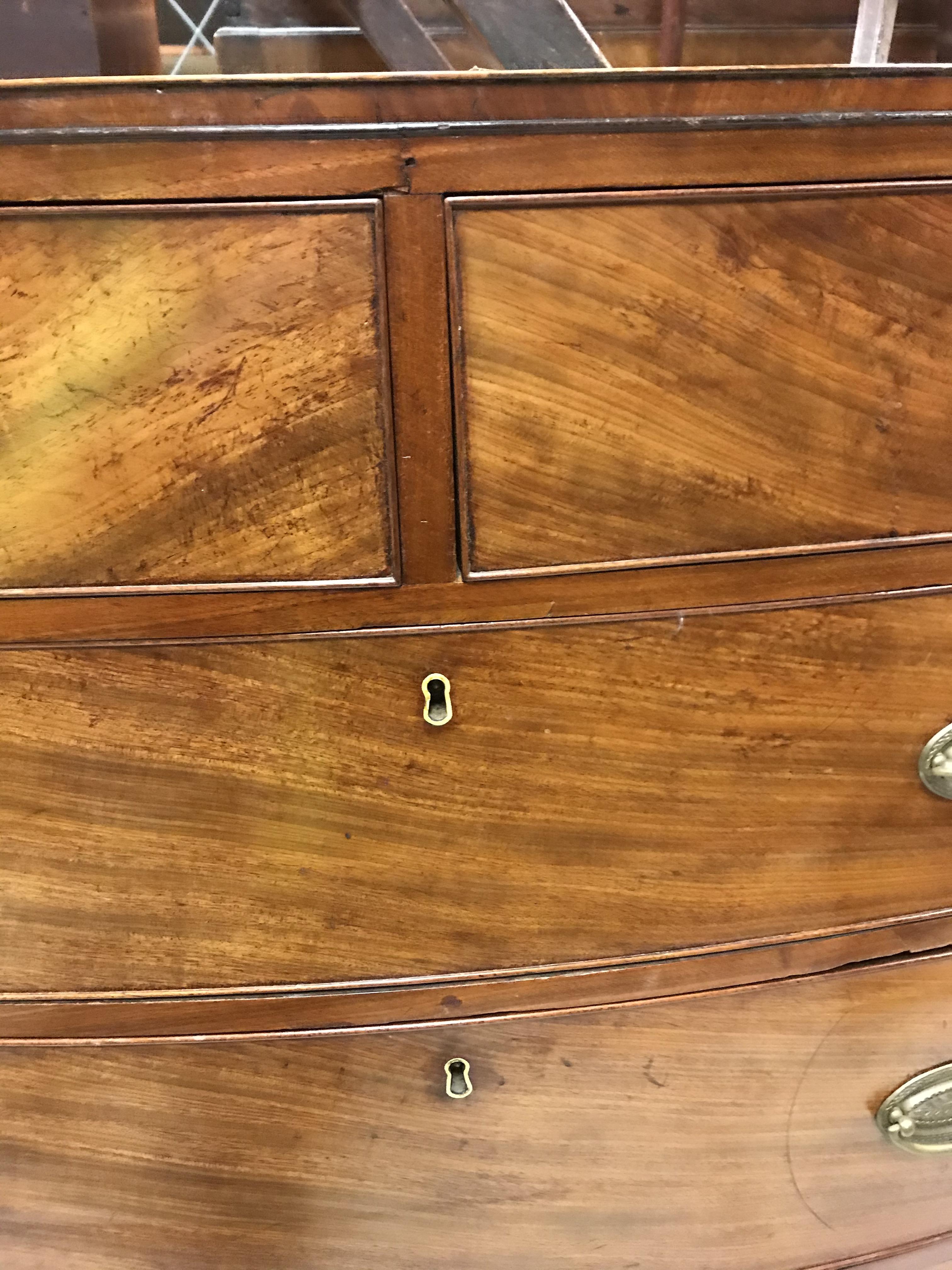 A 19th Century mahogany bow fronted chest, the plain top with rosewood and satinwood strung edging - Image 14 of 23
