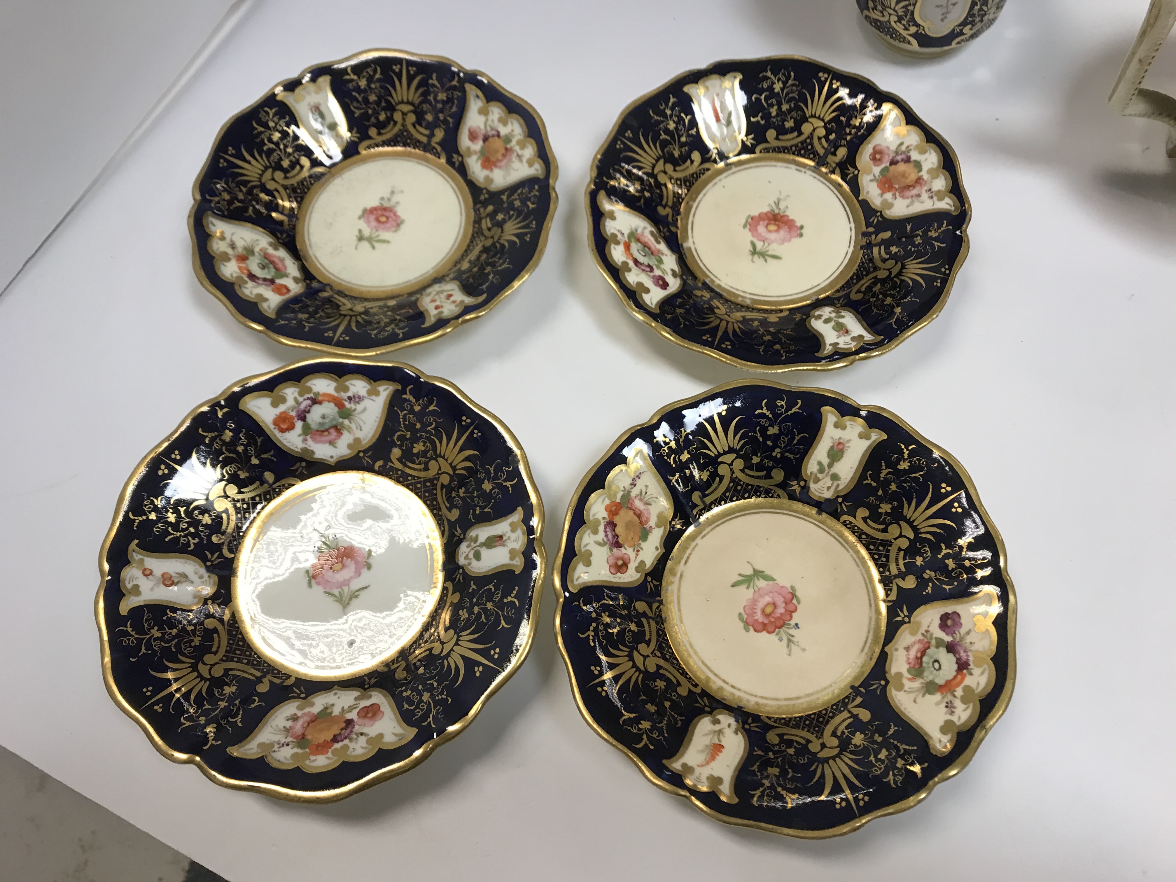 A 19th Century Staffordshire pottery part tea set, royal blue banded and gilt lined with panels of - Image 38 of 45