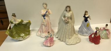 A collection of china figurines, including Royal Worcester "Her Majesty Queen Elizabeth II"