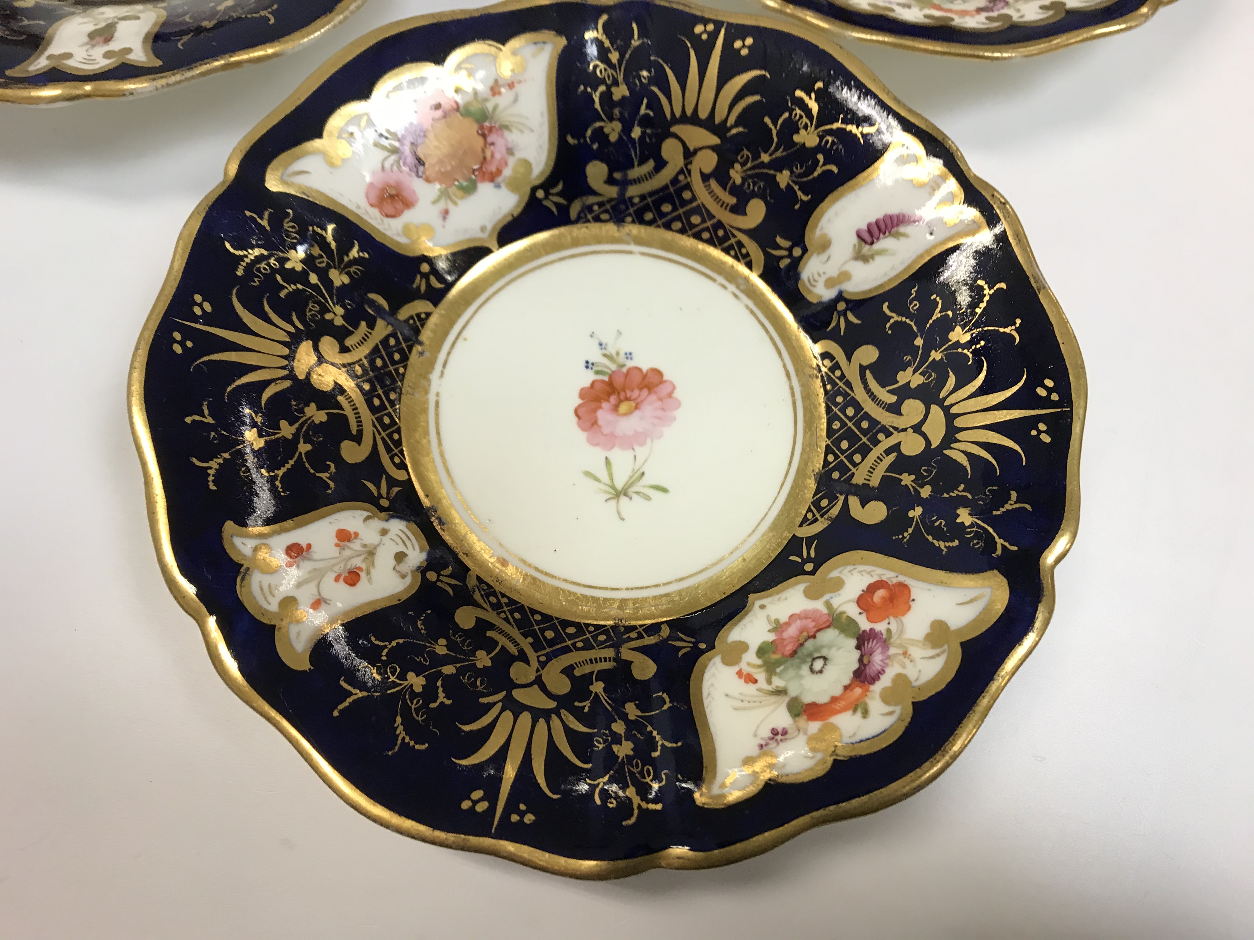 A 19th Century Staffordshire pottery part tea set, royal blue banded and gilt lined with panels of - Image 43 of 45