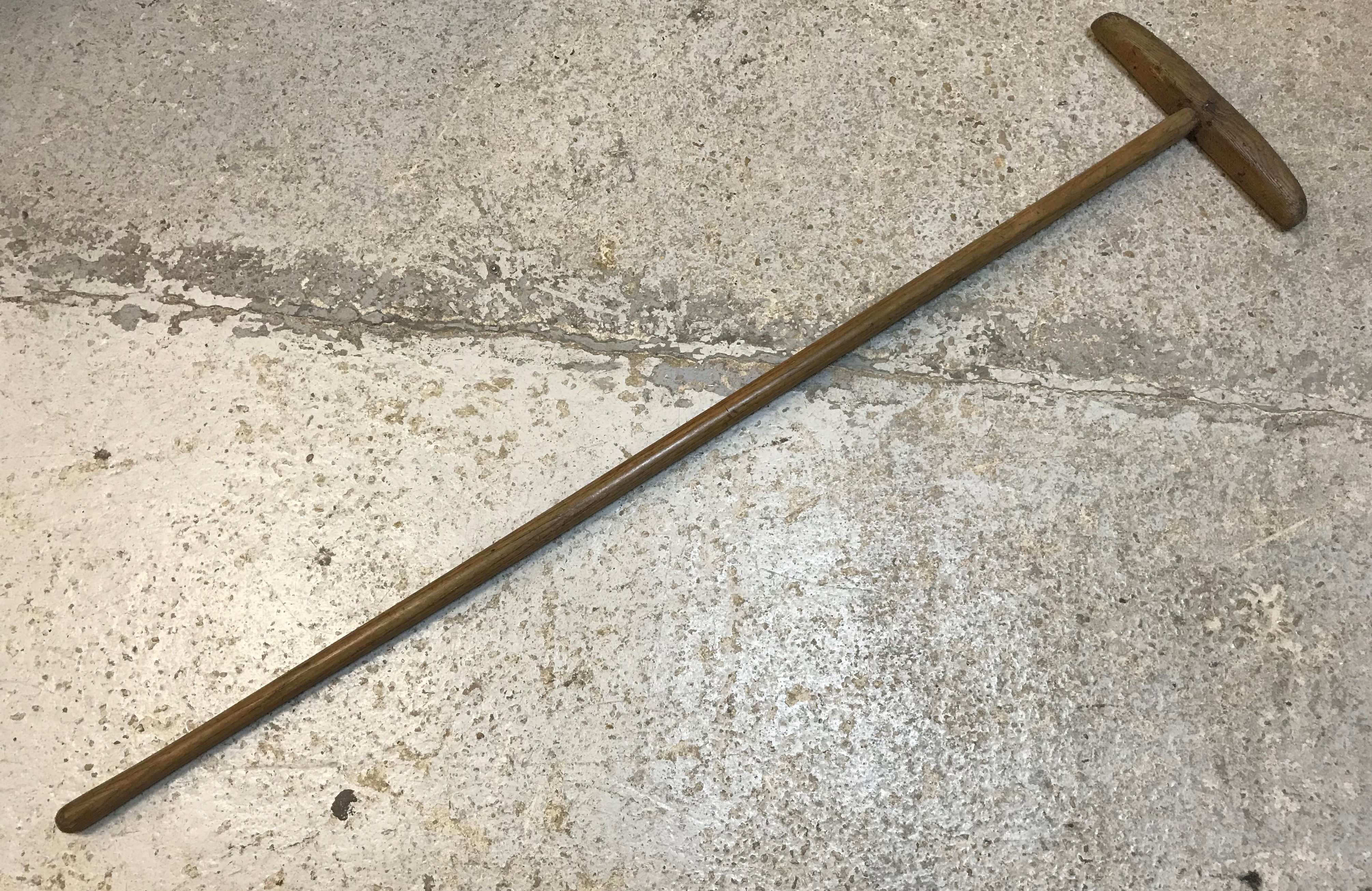 A 19th Century ash and oak mallet shaped sheep dipping hook, 163.5 cm long