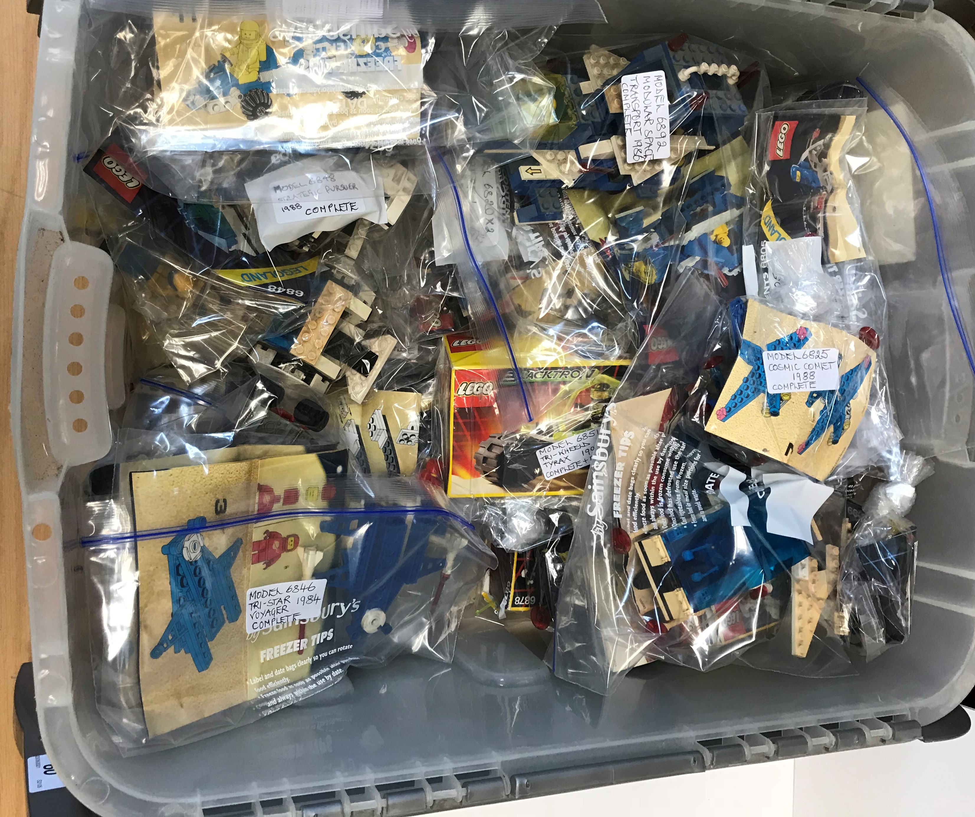 A collection of 1980's and 1990's Space Lego models, all individually bagged and all except one with