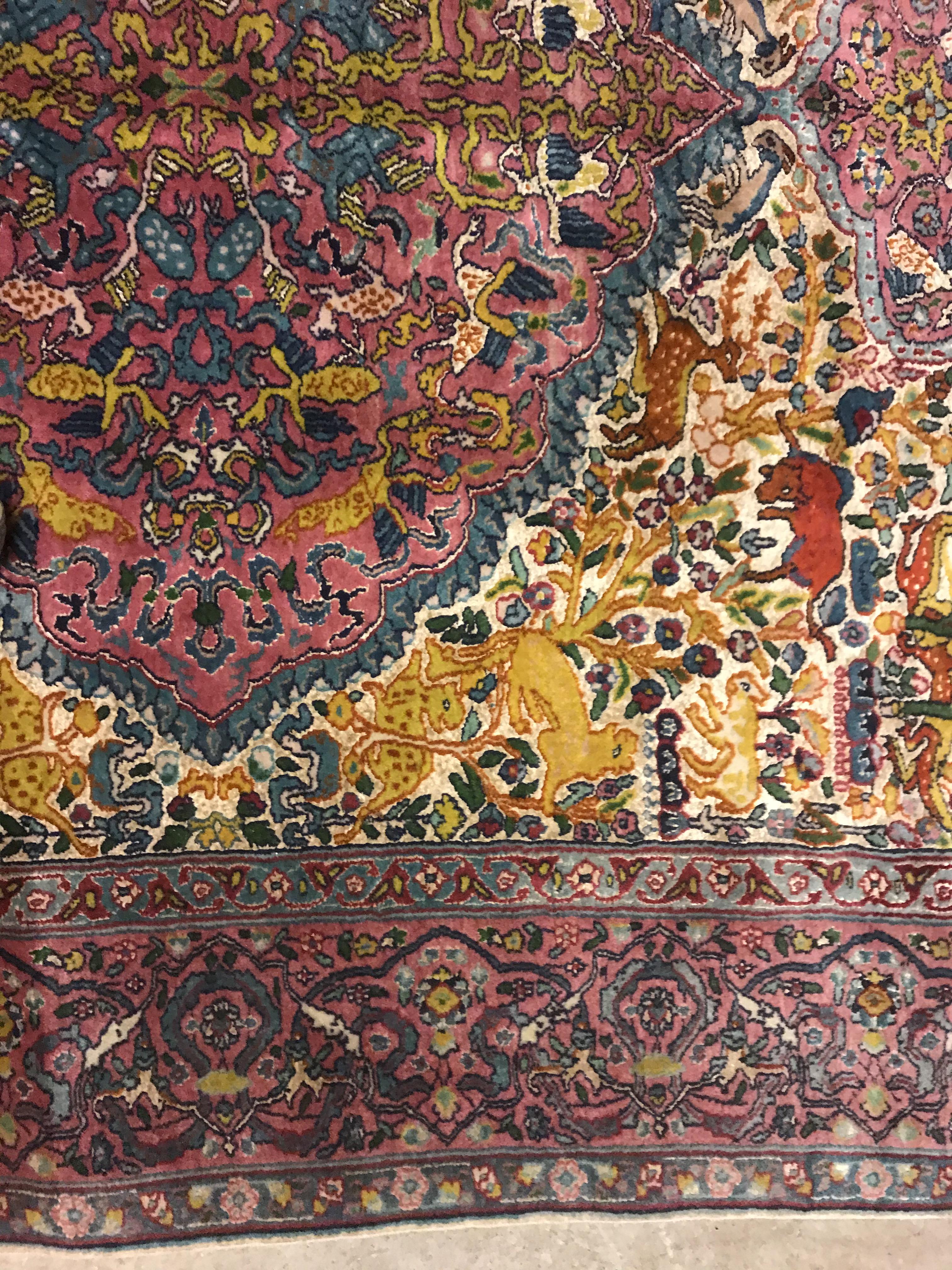A mid 20th Century Tabriz rug, the central panel set with all-over animal and floral motifs on a - Image 7 of 14