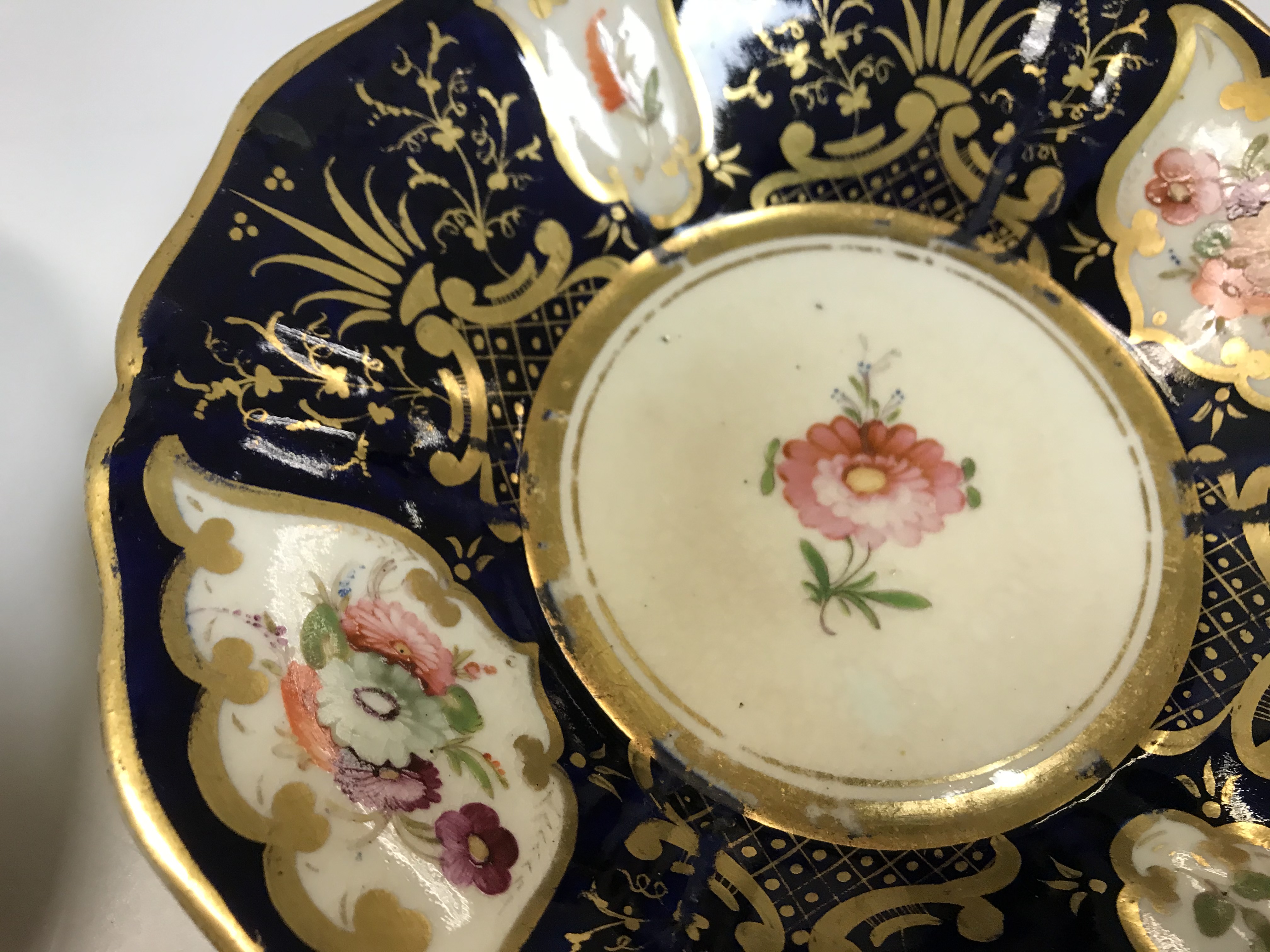 A 19th Century Staffordshire pottery part tea set, royal blue banded and gilt lined with panels of - Image 39 of 45