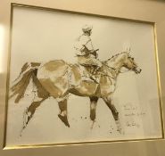 PETER CURLING "Inca trail", study of a racehorse horse, jockey up, watercolour, signed and titled