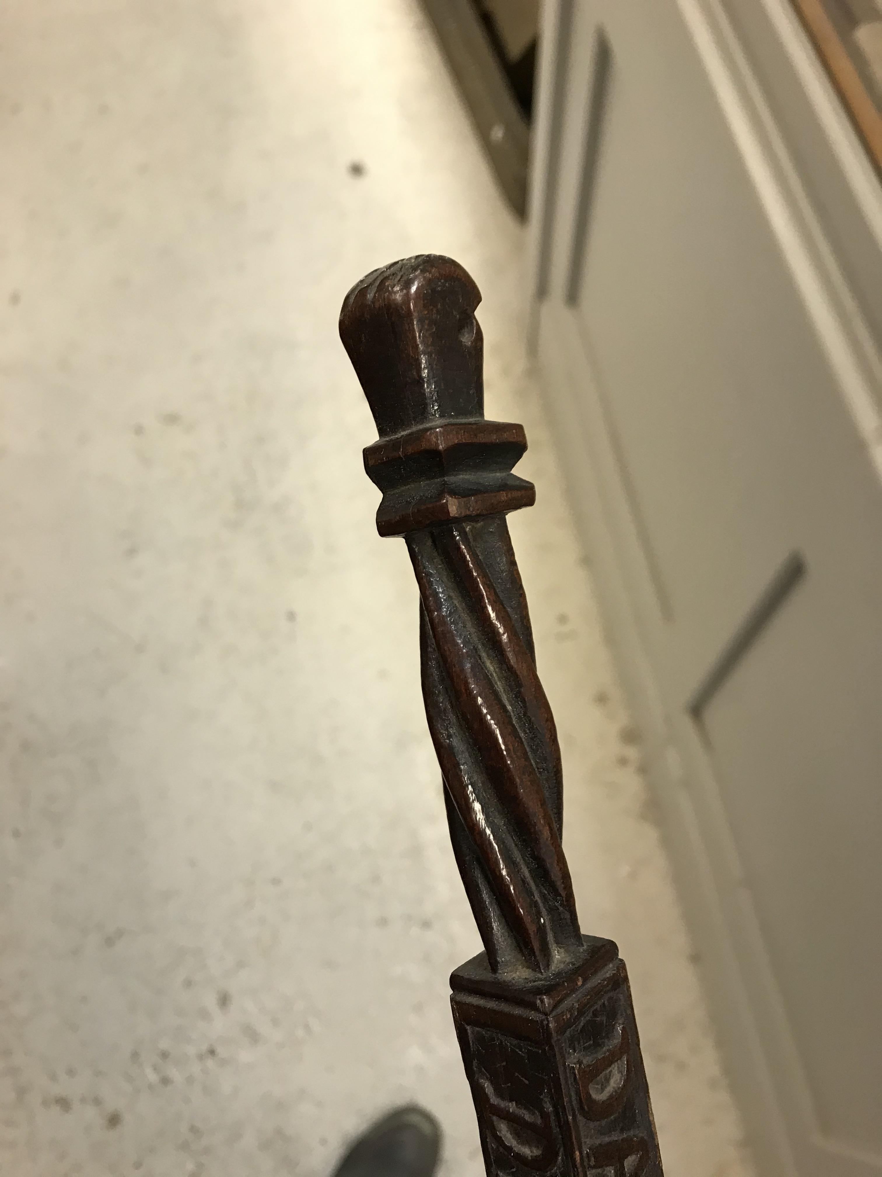 An 18th Century Continental carved treen ware tally stick with clenched fist finial over a rope- - Image 34 of 40