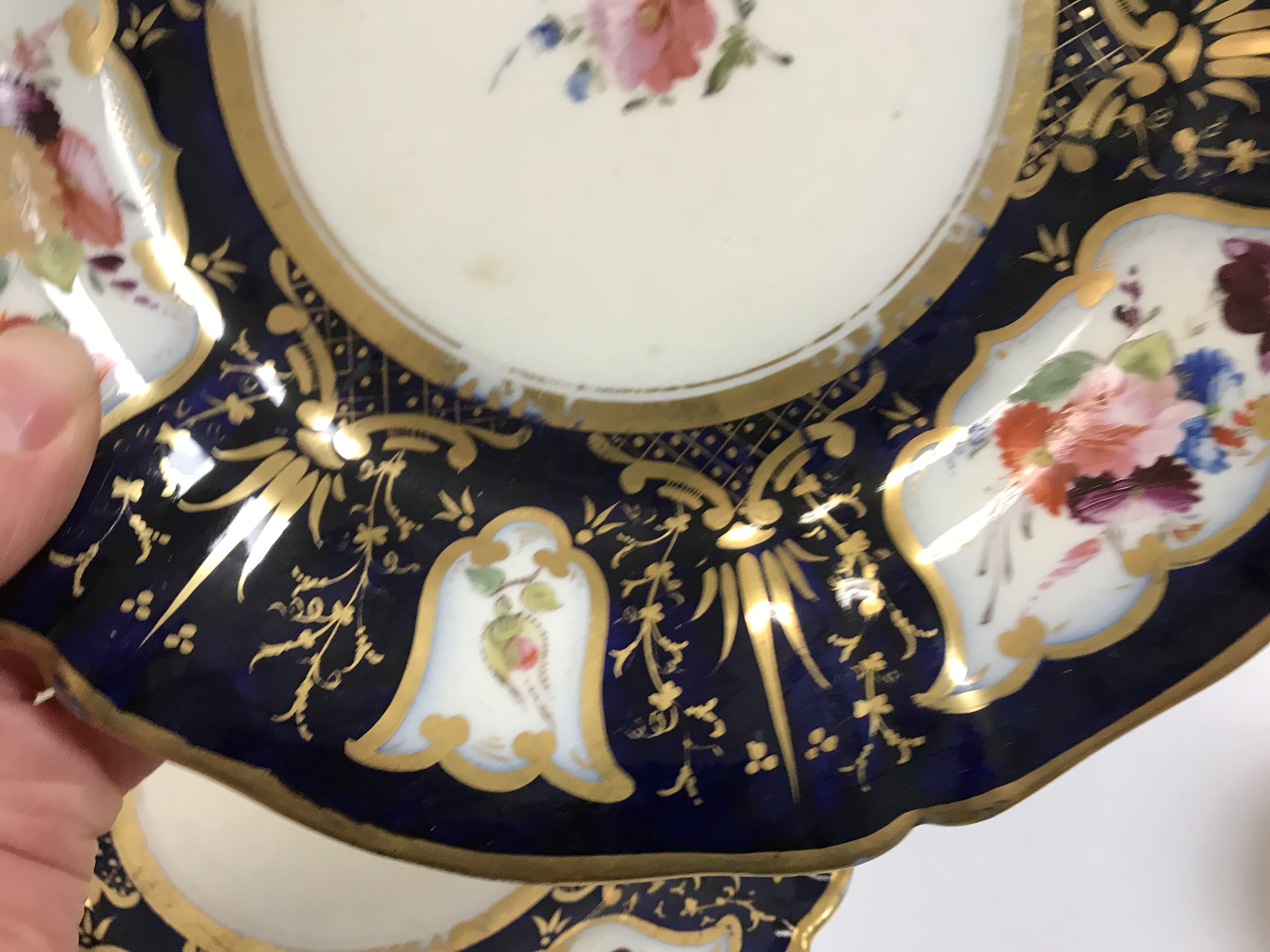 A 19th Century Staffordshire pottery part tea set, royal blue banded and gilt lined with panels of - Image 12 of 45