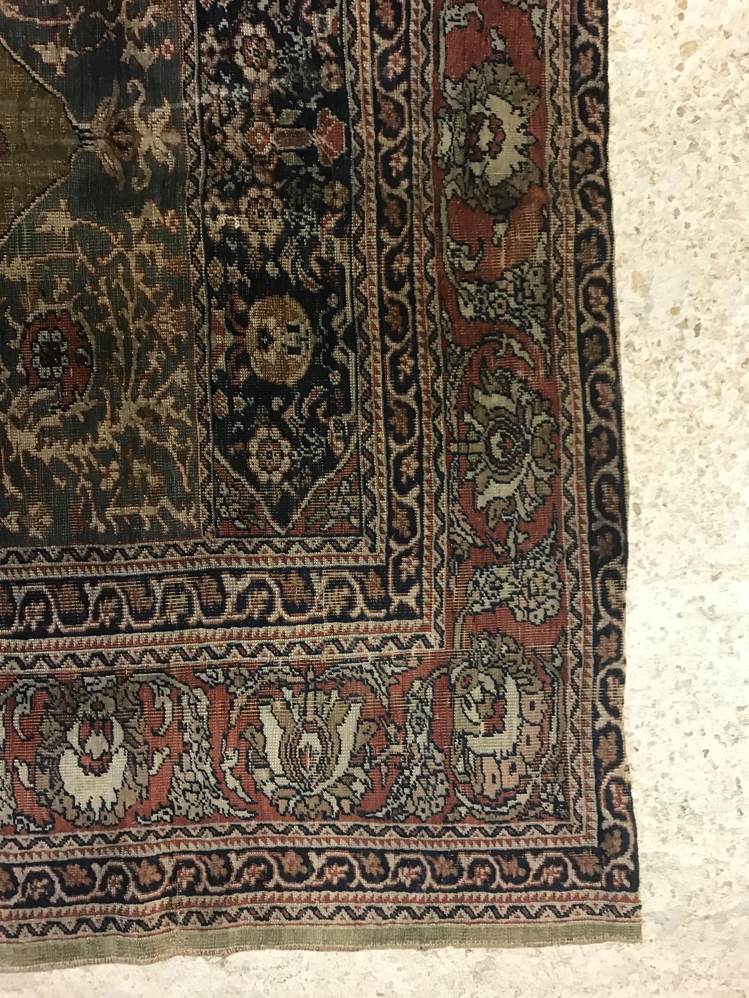 A late 19th Century Ghiordis, West Anatolia silk prayer rug with Mirhab design on a green ground, - Image 8 of 17