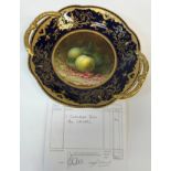 A Coalport two handled dish, the centre field decorated with greengages on a mossy ground, by