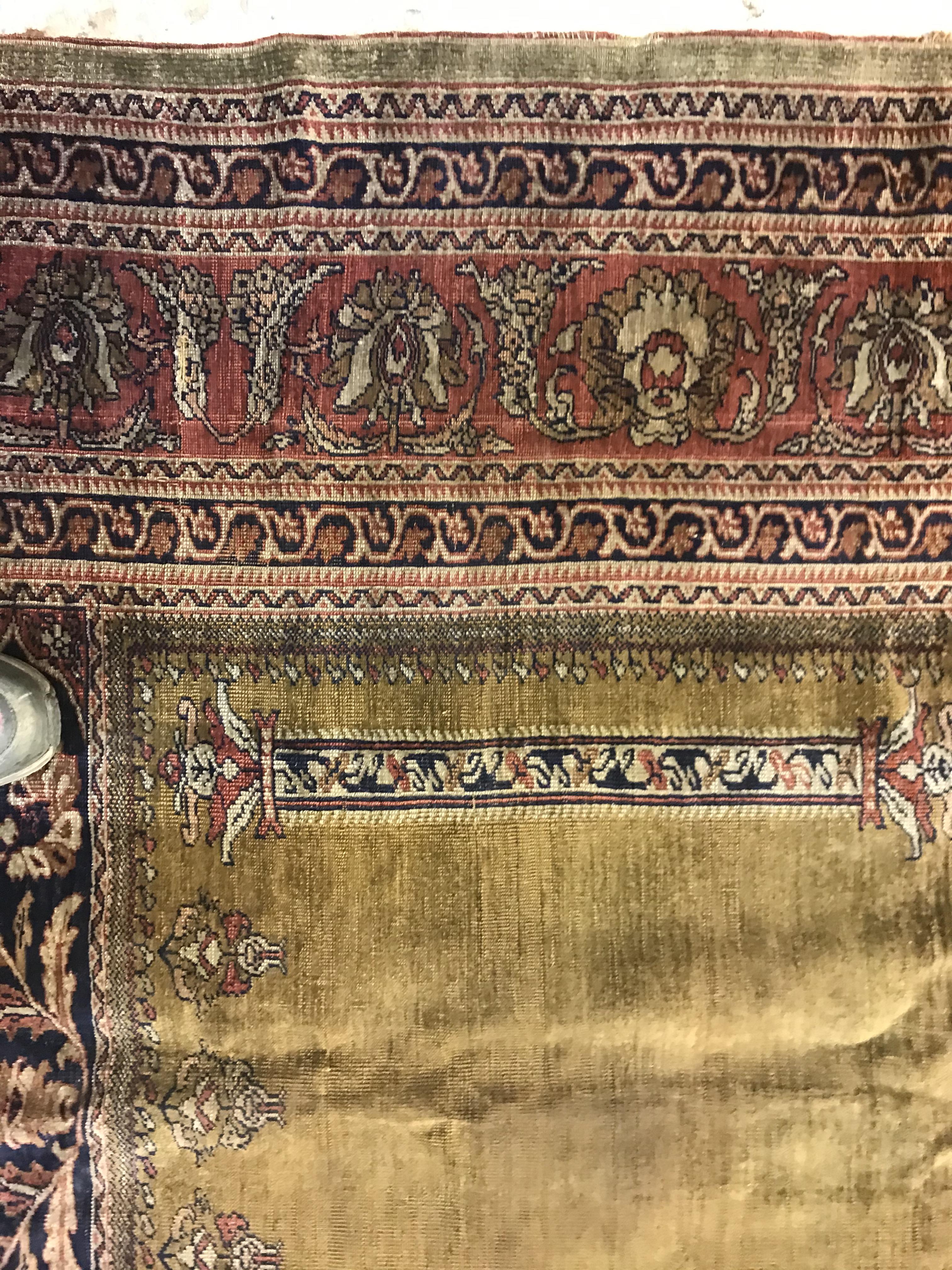 A late 19th Century Ghiordis, West Anatolia silk prayer rug with Mirhab design on a green ground, - Image 5 of 17