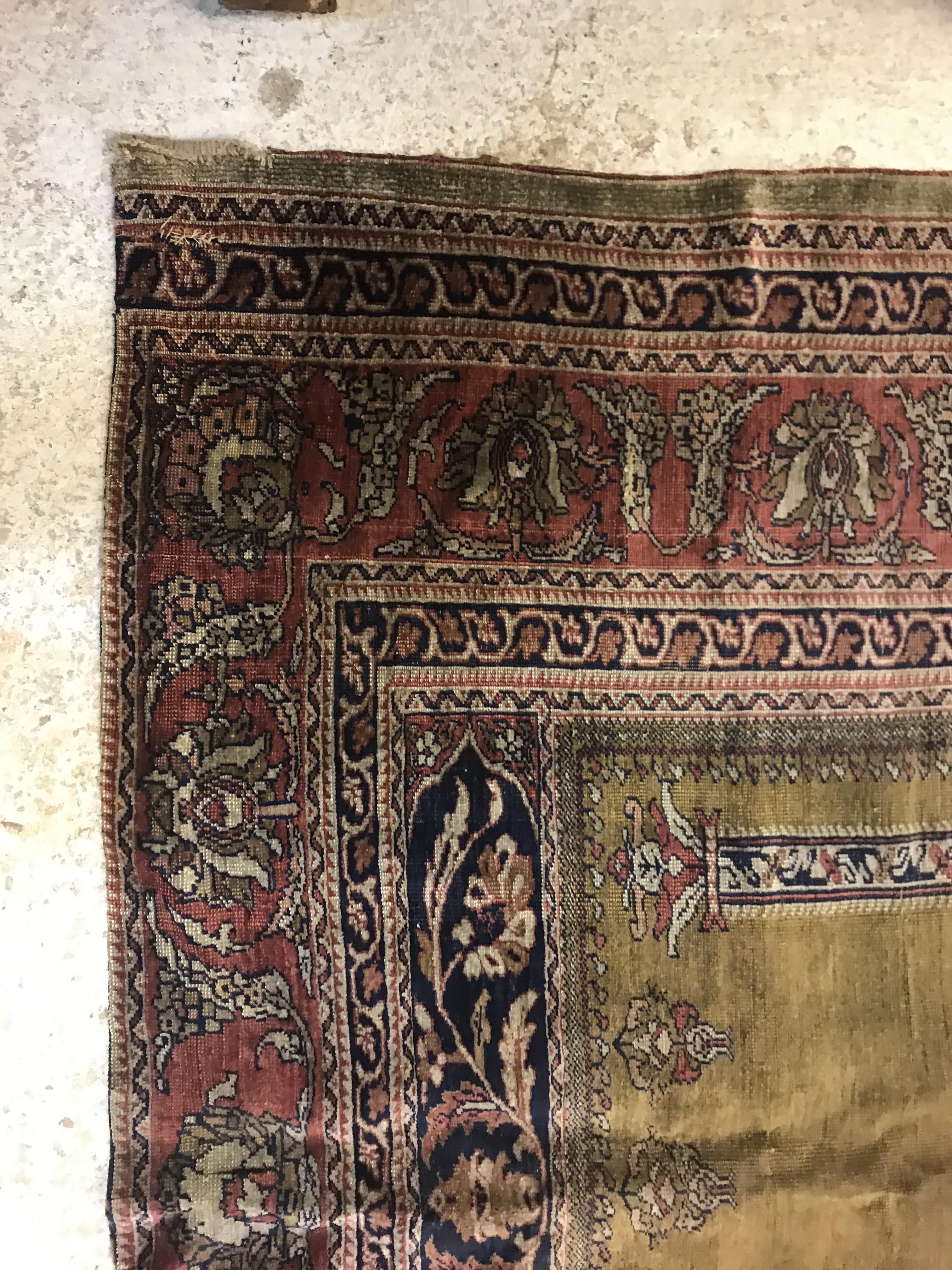 A late 19th Century Ghiordis, West Anatolia silk prayer rug with Mirhab design on a green ground, - Image 2 of 17