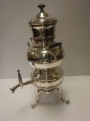 A circa 1900 Polish plated on copper samovar by Fraget of Warsaw, stamped to base "Warszawa Fraget