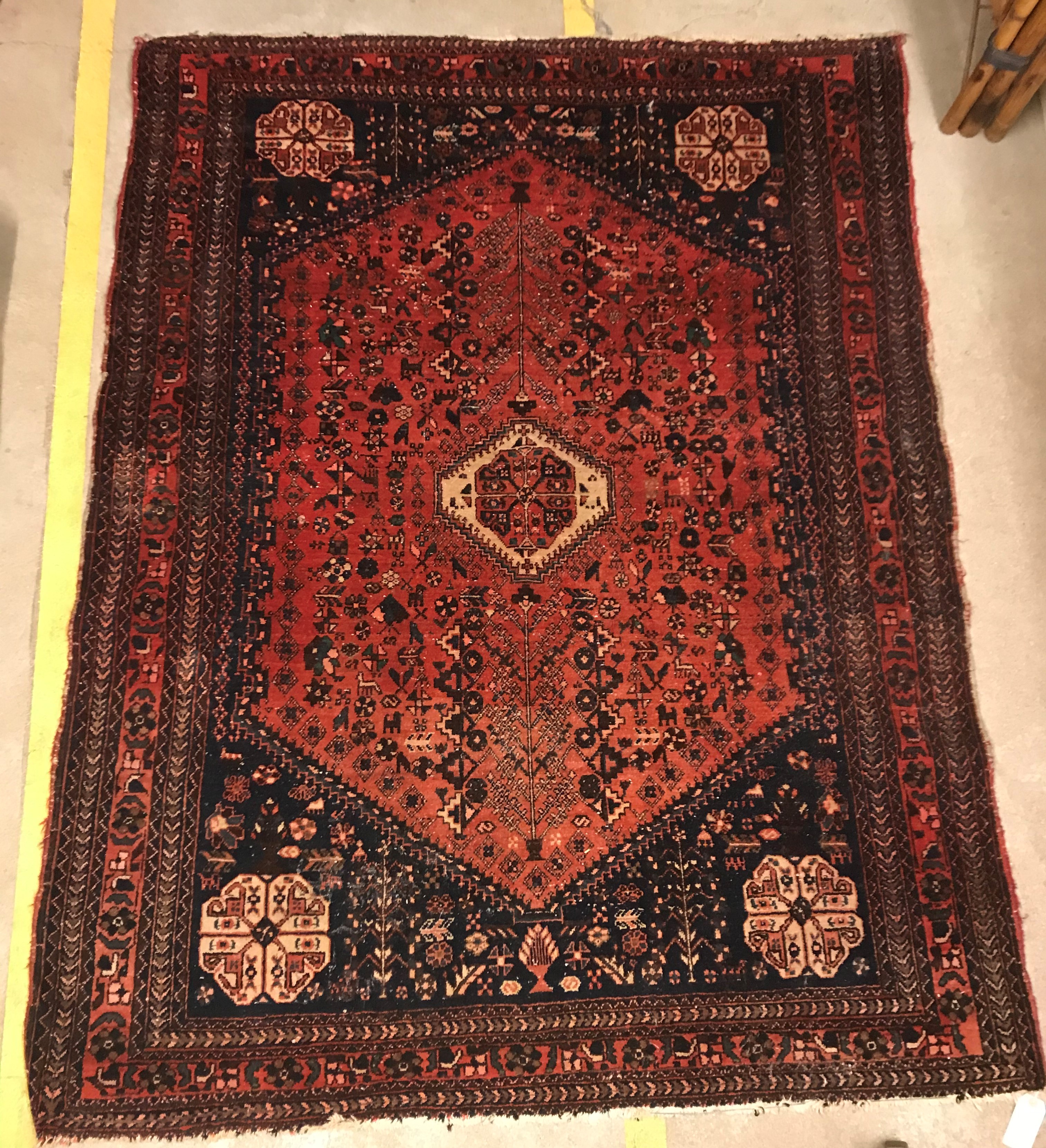 A Caucasian rug, the central panel set with three repeating medallions on a pale blue ground, within - Image 13 of 33