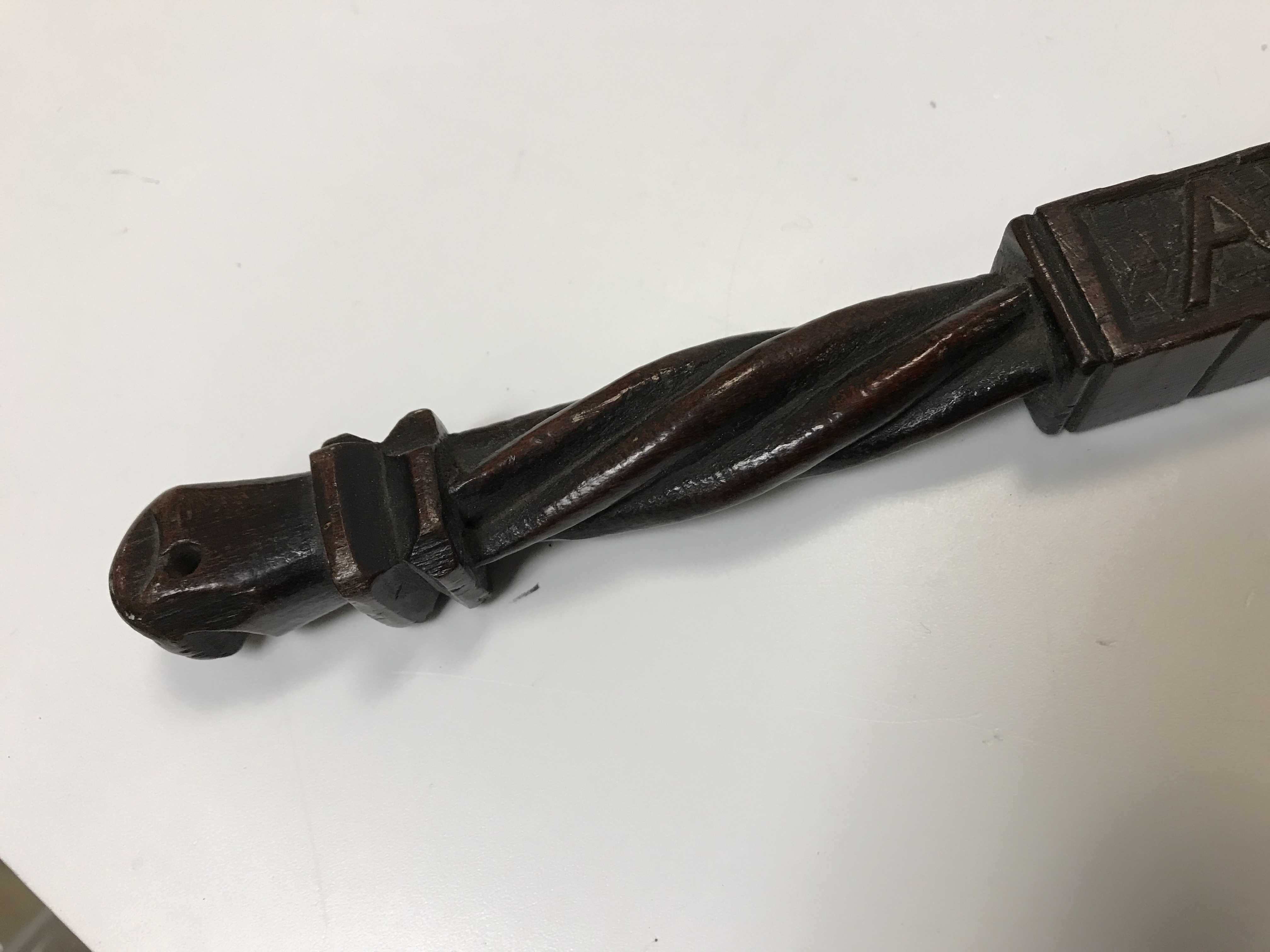 An 18th Century Continental carved treen ware tally stick with clenched fist finial over a rope- - Image 13 of 40