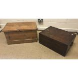 A Victorian pine tack box of plain form, 69.5 cm wide x 41.5 cm deep x 36 cm high, together with a