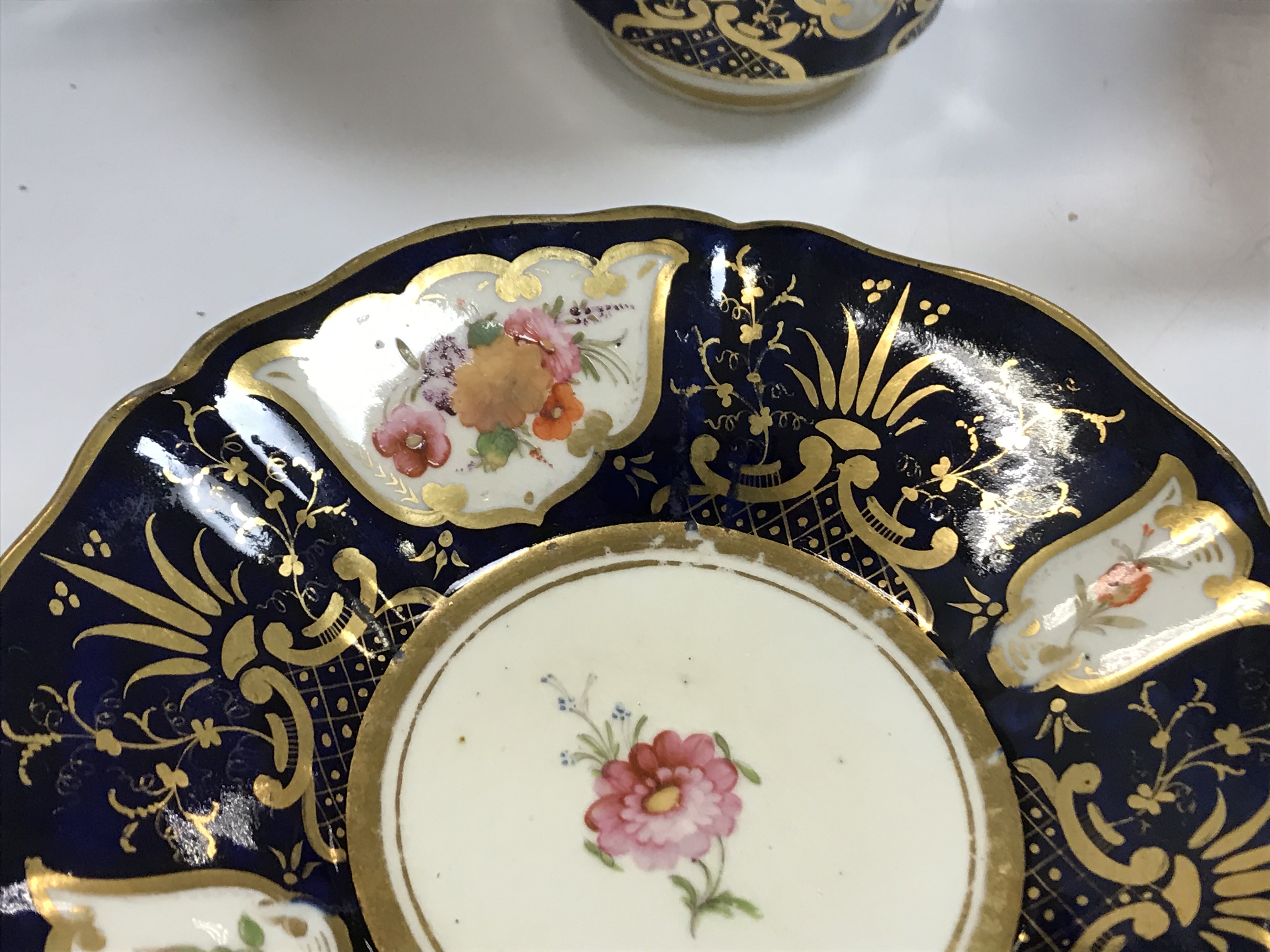 A 19th Century Staffordshire pottery part tea set, royal blue banded and gilt lined with panels of - Image 44 of 45