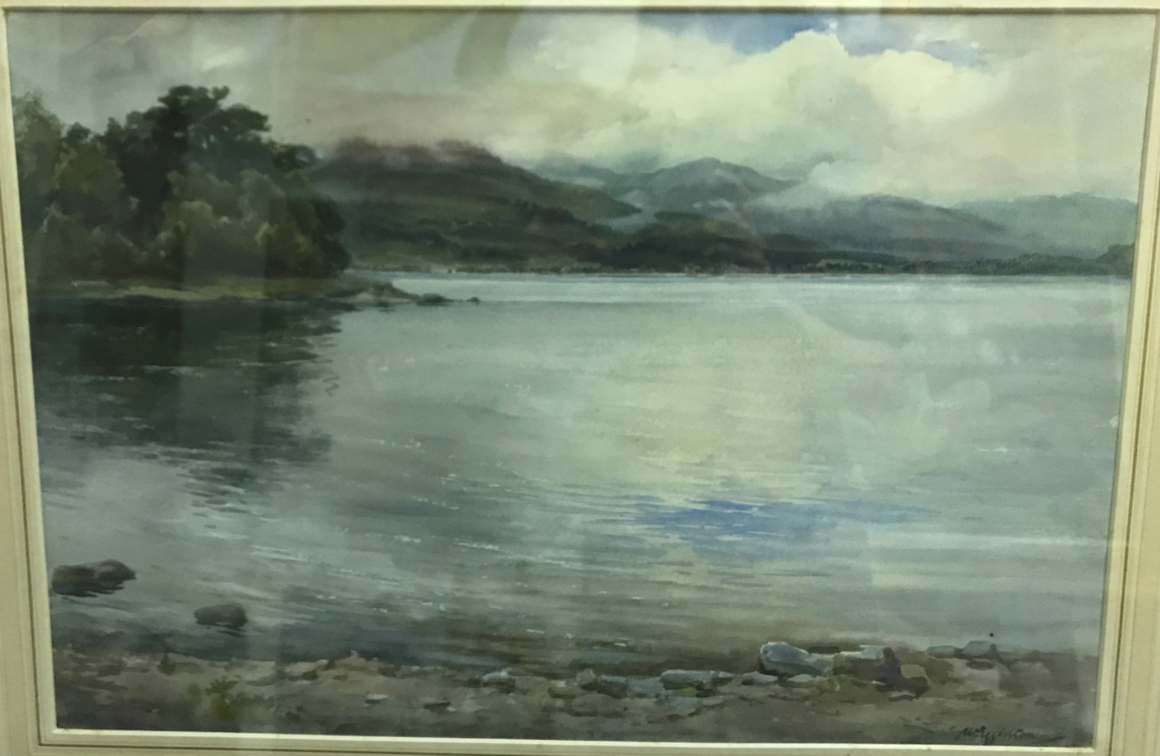 W EGGINTON "Estuary scene with hills in background", watercolour, signed lower right, image size
