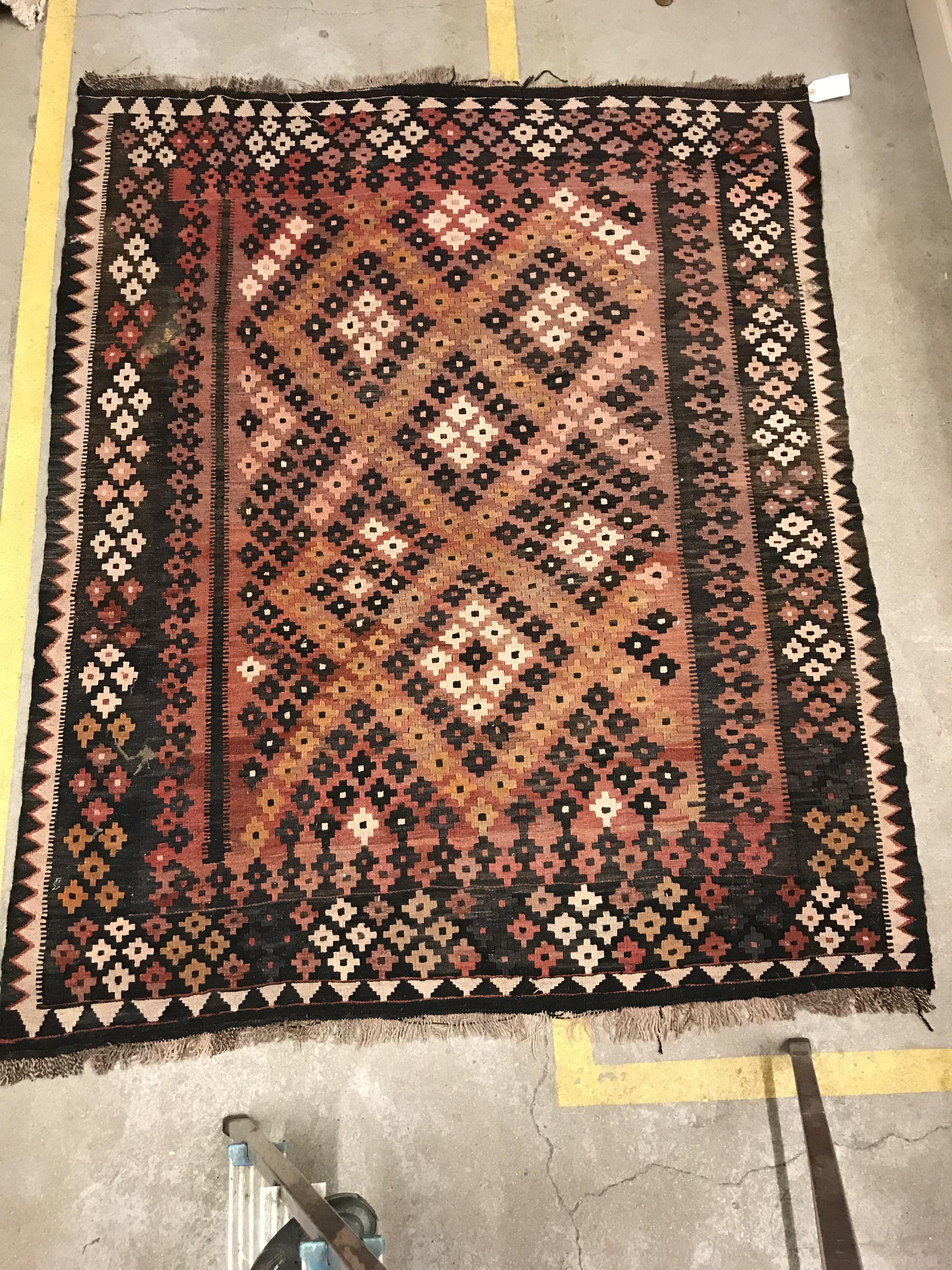 A Kelim rug in red and black, approx 189 cm x 152 cm, together with a modern Chinese rug, the - Image 3 of 7