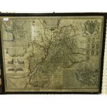 AFTER JOHN SPEEDE "Gloucestershire", engraved map, hand-coloured, image size approx 38 cm x 51 cm