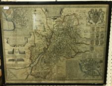 AFTER JOHN SPEEDE "Gloucestershire", engraved map, hand-coloured, image size approx 38 cm x 51 cm