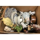 Three boxes of assorted sundry decorative china wares to include various decorative plates,