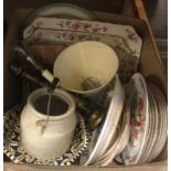 Three boxes of assorted miscellaneous china and sundry items to include a dragon decorated