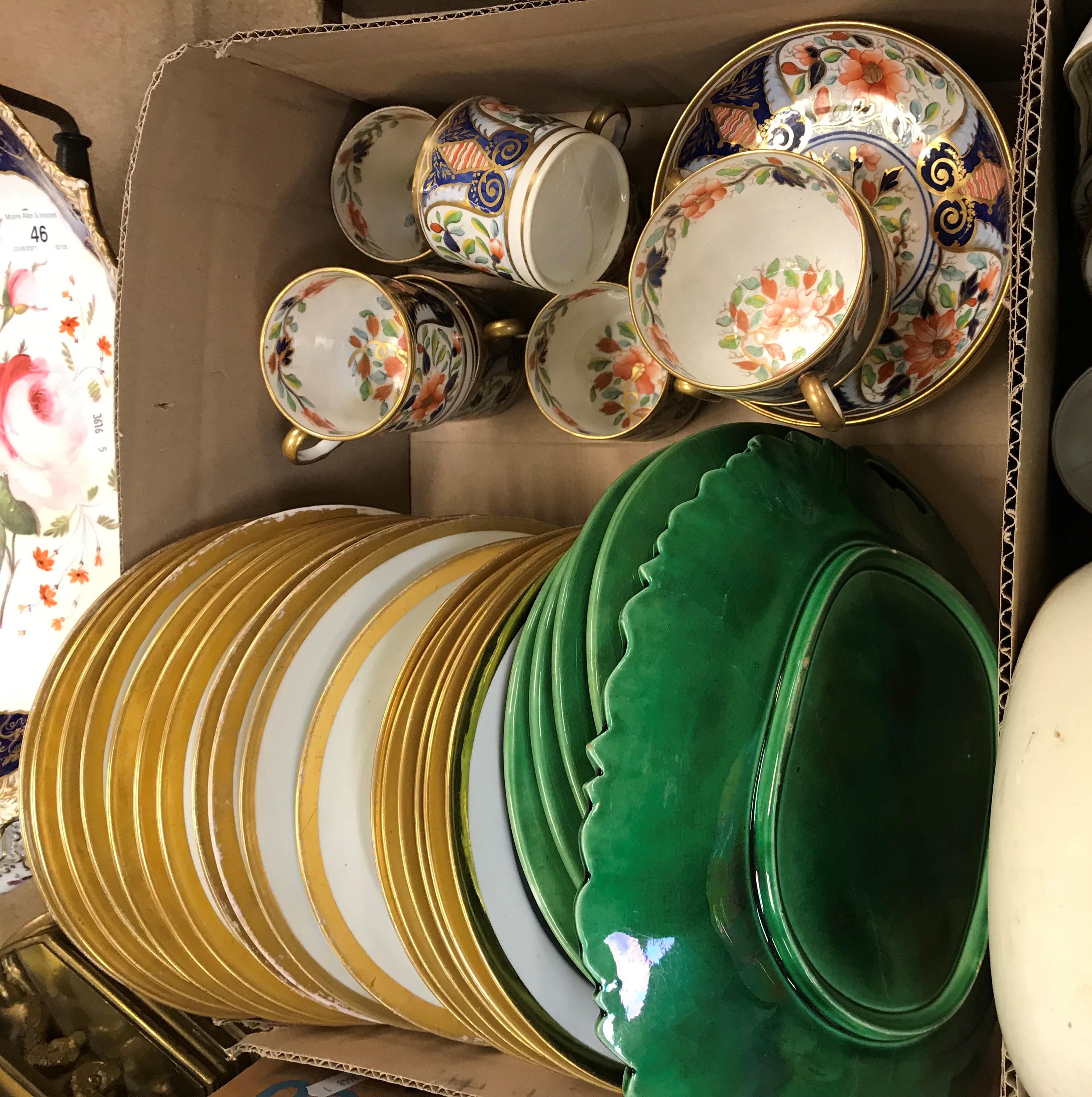 Two boxes of various mainly 19th Century English china, including a Derby duck egg blue ground and - Image 2 of 3